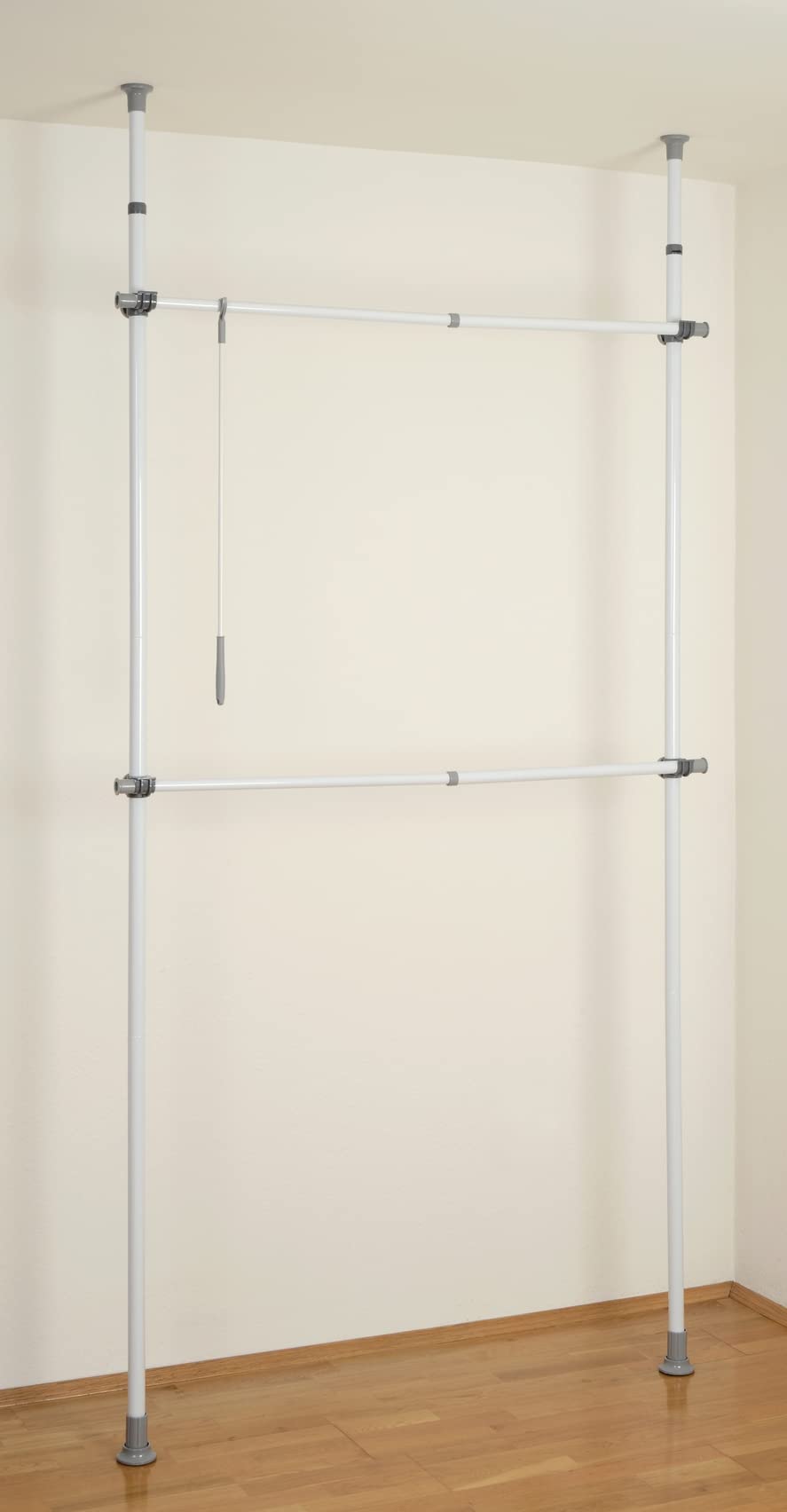 WENKO Sistema telescópico Herkules Basic - Sistema de orden ajustable, sistema de guardarropa, Acero, 75-120 x 165-300 x 11 cm, Blanco