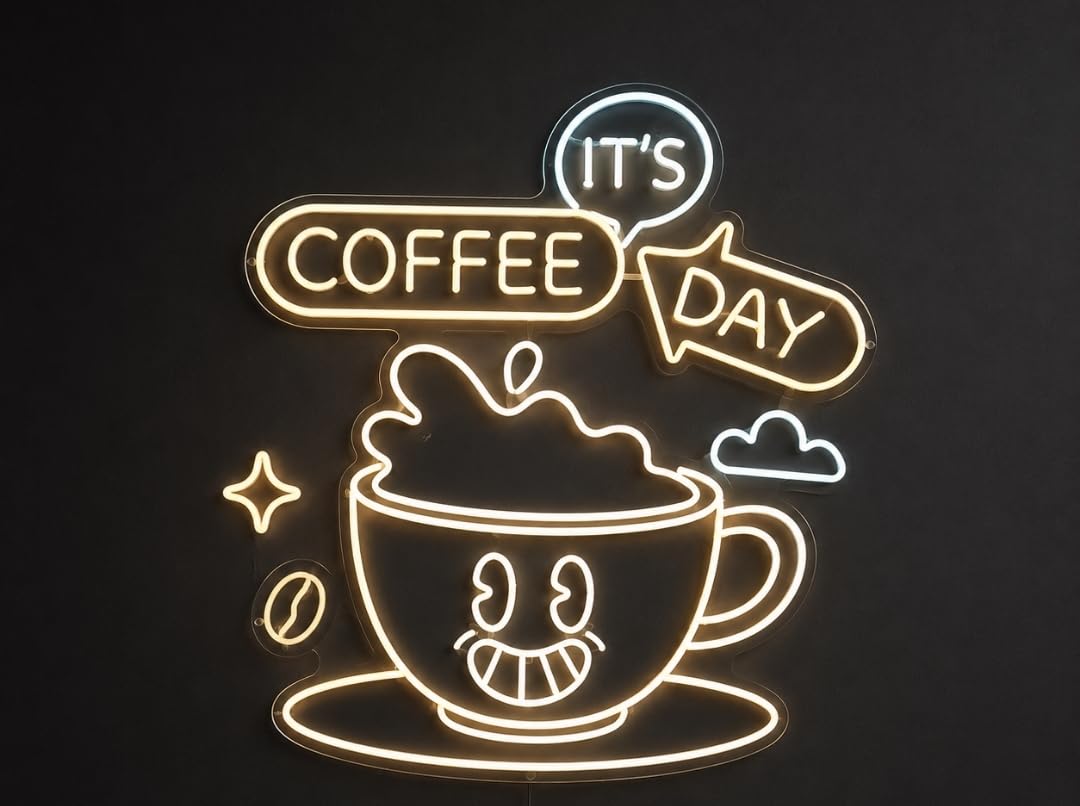 Letrero de Neón cafe its day Cartel Luminoso Decorativo APROXIMADAMENTE 70CM ALIMENTADOR 12 V