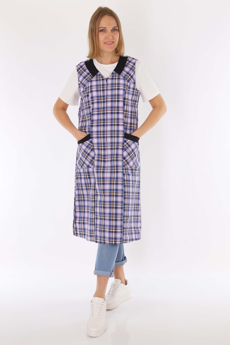 Camice con chiusura lampo, camice da donna, grembiule senza maniche, grembiule da cucina, grembiule da cucina, grembiule da casa, camice da donna, a quadretti, cotone/poliestere