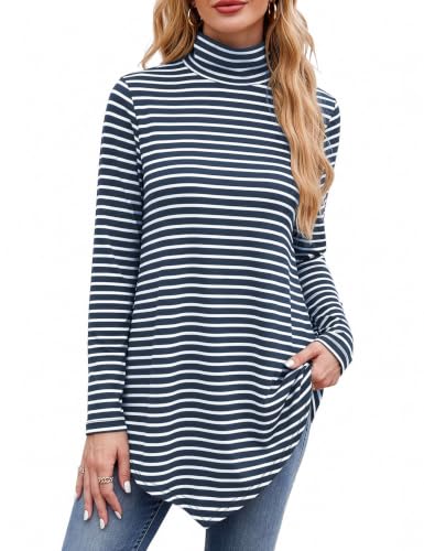 Image of JUSTFASHIONNOW Turtle Neck Shirts for Women Long Sleeve Fall Tunic Tops
