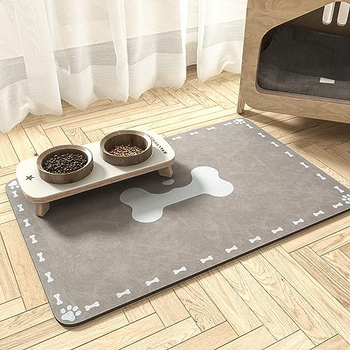 MontVoo-Absorbent Pet Feeding Mat-No Stains Pet Mat for Food and Water Bowl-Quick Dry Cat & Dog Food Mat Water Dispenser Mat-Pet Supplies Mat-Dog Water Bowl Mat for Messy Drinker Brown 12"x1