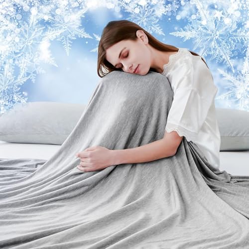 Image of Cooling Blanket Japanese Q-Max 0.4 Technology keep cool in hot summer, 78 X 86in twin or baby sized blanket for Adults, Children, Babies. Mica Nylon and PE Cool Fabric Breathable Comfortable.(Grey)