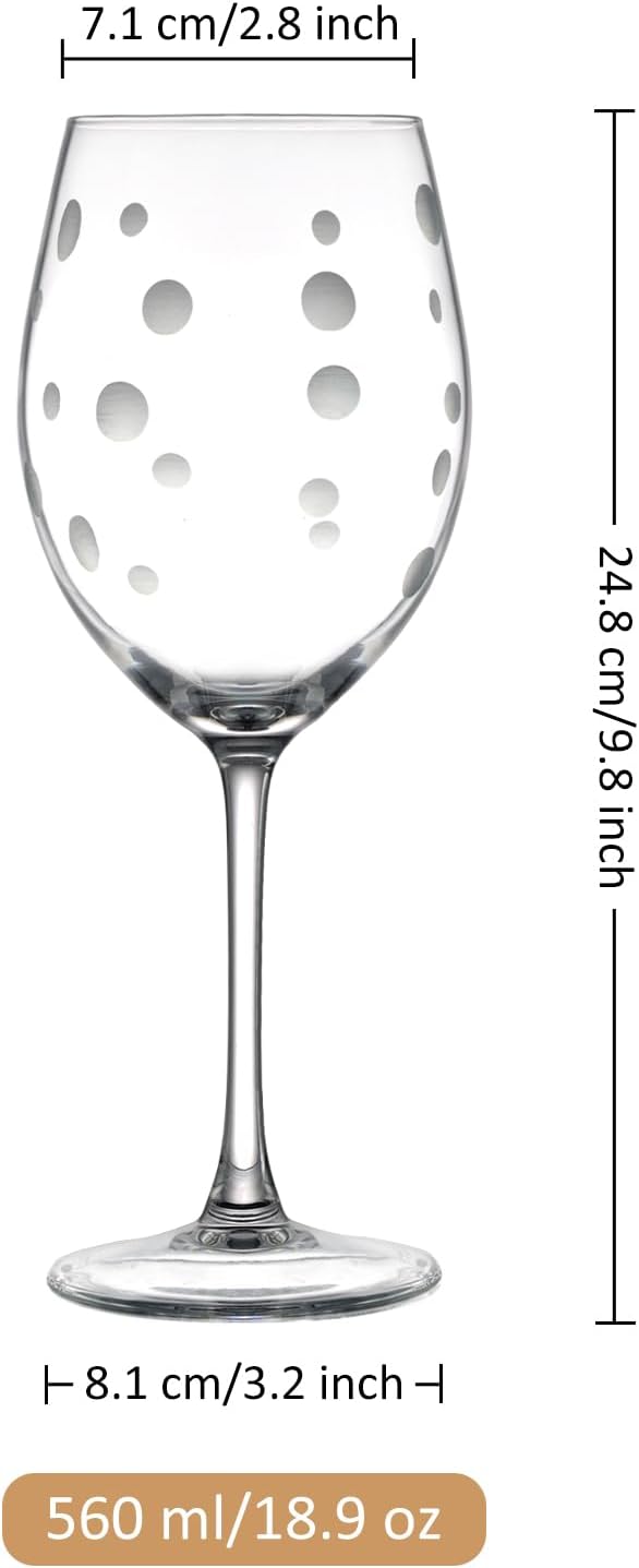 Joeyan Hand Blown Etched Red and White Wine Glasses,Stemmed Glasses with Stripes and Dots Pattern,Clear Carved Long Stem Glassware Set for Wine Tasting Birthday Anniversary Wedding,19 oz,Set of 4 - Image 7