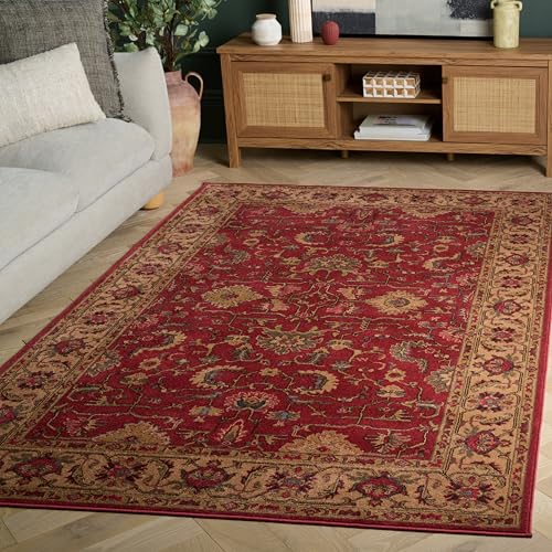 Tapete Decorativo Oriental Tradicional Rojo y Beige 4x5'7" miniatura 1