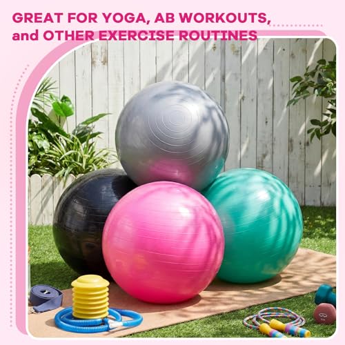 Image of Leyndo 4 Pcs 26 Inch Yoga Exercise Ball Pilates Pregnancy Birthing Fitness Ball with Quick Pump Anti Burst for Improved Posture, Balance, Yoga, Pilates, Training
