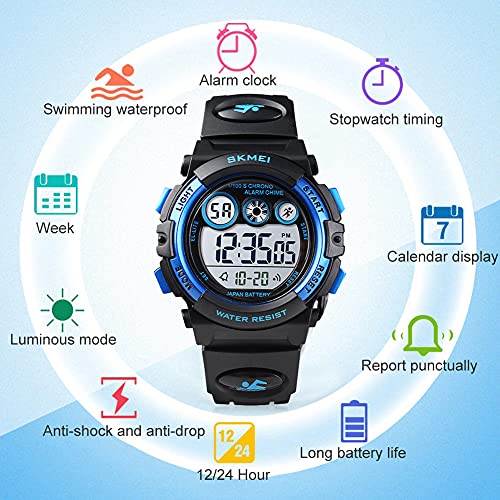 Image of GOLDEN HOUR Watches for Kids Digital Sport Waterproof Boys Girls Watch Outdoor 12 /24 H Alarm EL Backlight Stopwatch Military Child Wristwatch Ages 3-15