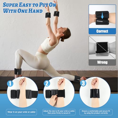 Image of BECOJADDE Ankle Weights Set of 2 (1 lb /2 lb /3 lb Each) Adjustable Wrist Weights for Women Men Wearable Arm Leg Weight for Pilates, Running, Walking, Workout, Yoga