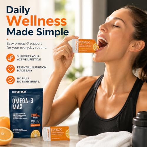 Image of Coromega - MAX Omega-3 Fish Oil + Vitamin D - 30 Packets - Citrus Burst | 2400mg Omega-3s, Wild-Caught Fish Oil, 3X Better Absorption Than Softgels, No Fishy Taste, Daily Squeeze Packets