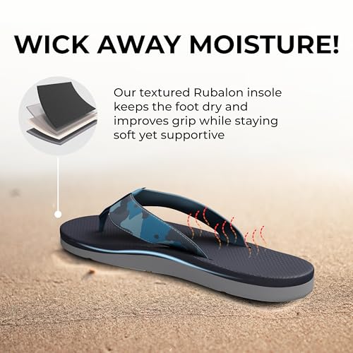 Image of Scott Hawaii Men's Kaikane Sandal - Nylon & Rubber Flip Flop with Neoprene Comfort Strap, Arch Support, and Heel Cup (Ocean Camo, US Footwear Size System, Adult, Men, Numeric, Medium, 13)