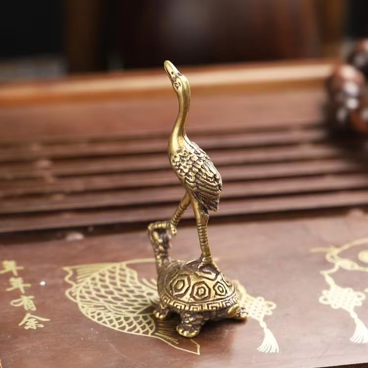 Antique Miscellaneous Solid Brass Dragon Turtle, Fairy Crane, Tea Pet Small Ornaments, Turtle Crane, Yannian Antique Bronze Carvings, Old Items