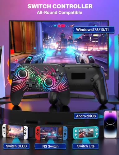 Image of ZRZLMVP Switch Controllers Wireless for Nintendo Switch /OLED /Lite /Switch 2, 1000mAh Rechargeable Pro Controller with 9 Colors LED Light, Switch Remote Control Gamepad with Turbo, Vibration,6 Axis Gyro