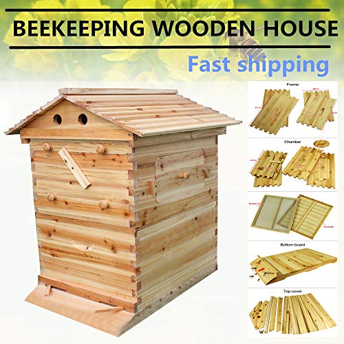 Preisvergleich Produktbild Hengyuanyi Automatisches Bienenenstockhaus aus Holz mit 7p Bienenenstock Bienenenstock und Bienenenzuchtausrüstung Bienenenzufuhr