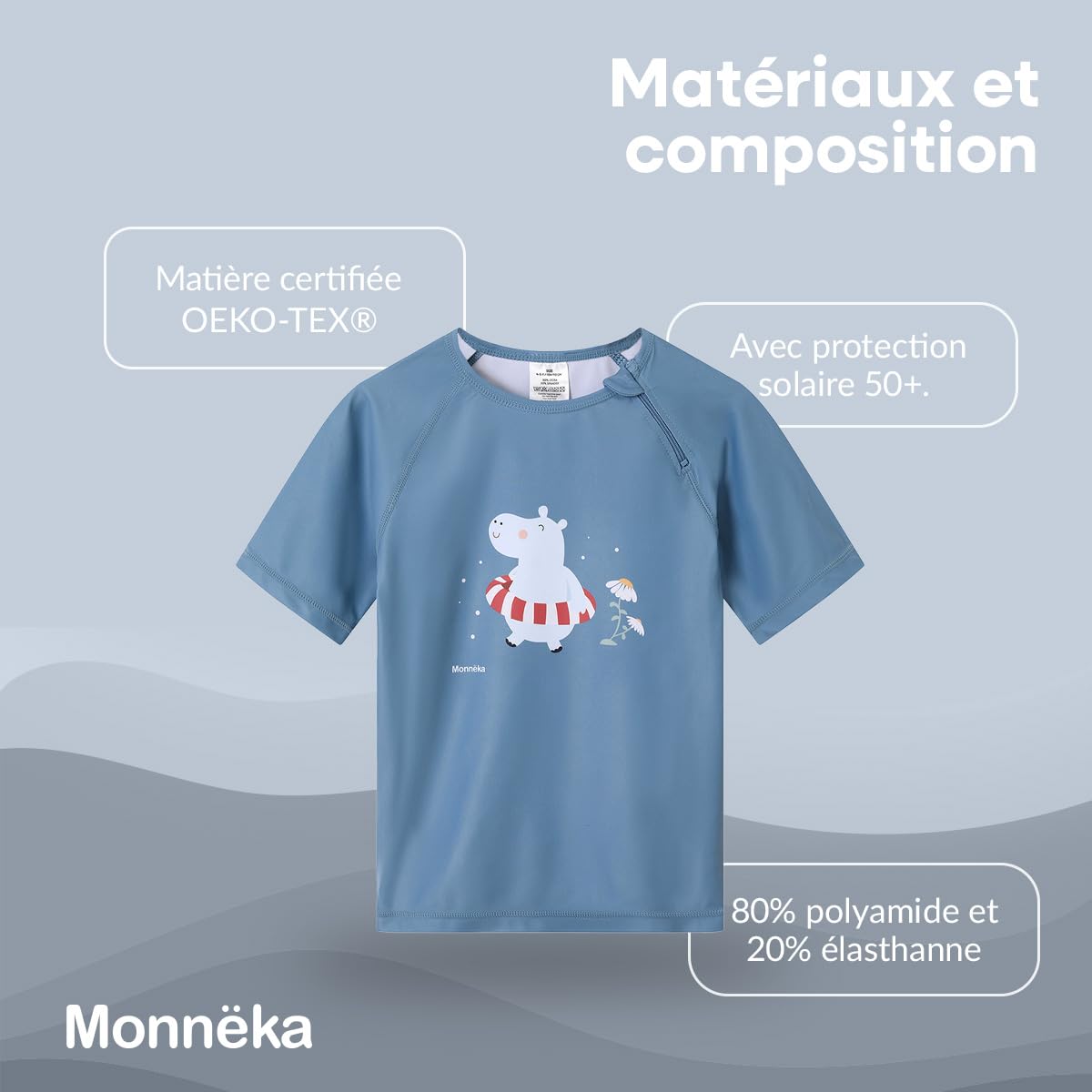 T-Shirt de Bain Rashguard pour Enfants | Maillot de Bain à Manches Courtes avec Protection Solaire pour bébés et Enfants, Doux, Confortable et Facile à Enfiler