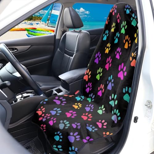 Image of Colorful Dog Paws Car Seat Cover Easy to Install Waterproof Bucket Towel Seat Covers Anti-Slip Back Fabric for Trucks SUV Jeep Auto Accessories Protectors Decor