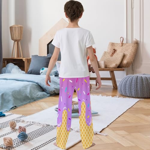 Boy's Pants Purple Color Ice Cream Jogger Pants Elastic Waist Long Bottoms Trousers with Pockets 6-14 Years3