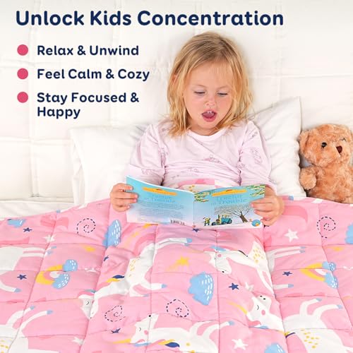 Kivik Pink Weighted Blanket 3 lbs, Breathable Weighted Blankets, Soft Cooling Heavy Throw for School Calming & Home Sleep, Machine Washable, 36 x 48 Inches, Cute Cartoon Unicorn