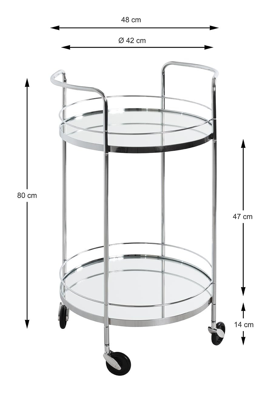 HAKU Carrello di servizio cromo metallo specchio Art Deco 80x48 cm