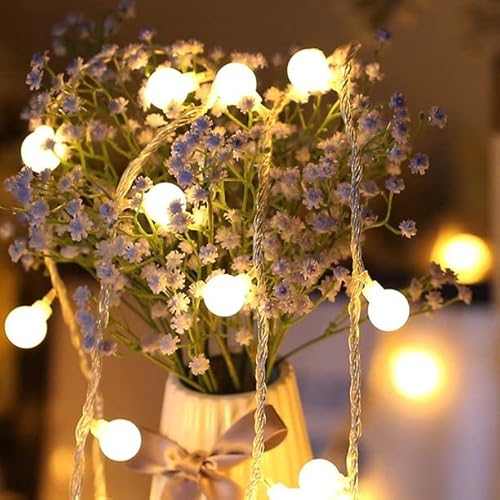 Cadena de luces LED de 10 m y 100 luces LED de minitobo, enchufe USB, 8 modos con control remoto, decoración para interiores y exteriores, boda, árbol de Navidad y jardín (blanco cálido) Cover