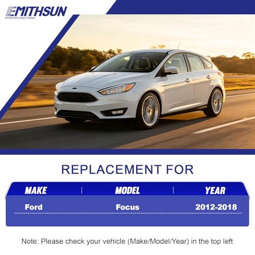 Image of EMITHSUN Replacement for 2012-2018 Ford Focus Windshield Wiper Blades | 28 inch+28 inch+12 inch,OEM Quality,Front & Rear Wipers,Stable & Quiet Performance,All-Seasons Rubber Wiper Blades,Streak-Free Wiping