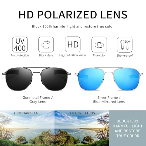 Image of SUNGAIT Men's Military Style Polarized Pilot Aviator Sunglasses - Bayonet Temples