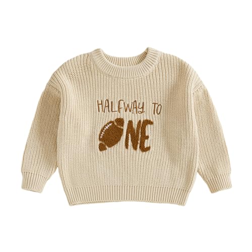 Football Half Birthday Outfit Baby Boy Girl Half Way to ONE Sweater Long Sleeve Pullover Knitwear Top Cake Smash Clothes