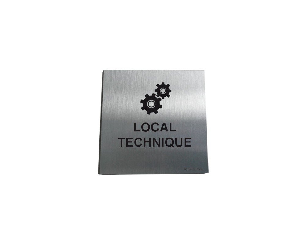 AUA SIGNALETIQUE - Plaque Alu Brossé Local Techniques 02-130x130 mm, Alu Argent