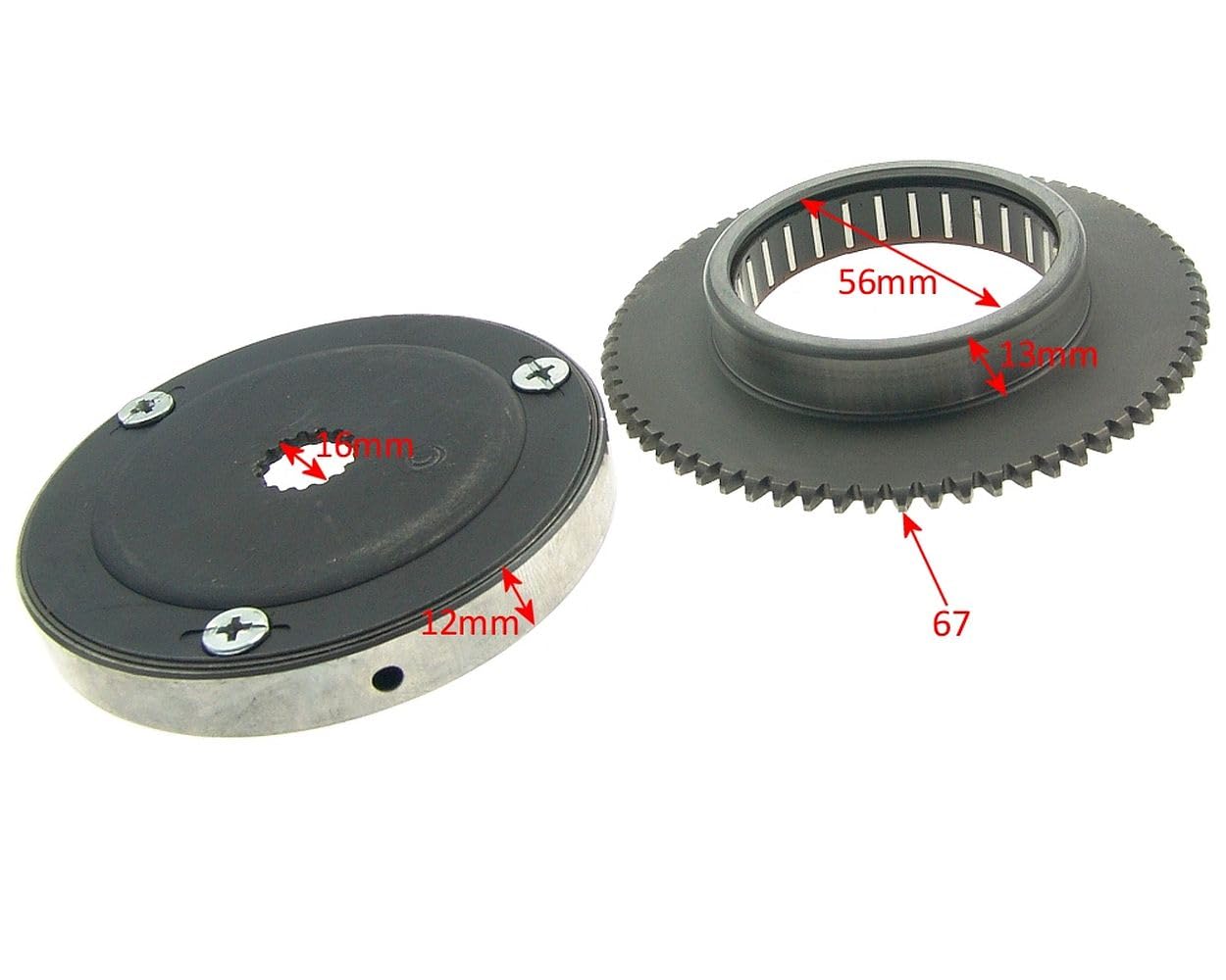 2EXTREME Anlasserfreilauf mit Starterkranz 16mm kompatibel für Explorer ATU Race GT50, GENERIC XOR, Cracker 50 Spin 50 GE, KEEWAY RY6 50, CPI OLIVER City 50, RY8 50, AGM Firejet YY50QT-27 (2-Takt)