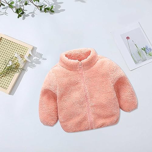 Baby Girls Plush Coat 𝗣olar Fleece Long Sleeve Full-Zip Mock Neck Windproof Coat Warm Lightweight Puffy Jackets3