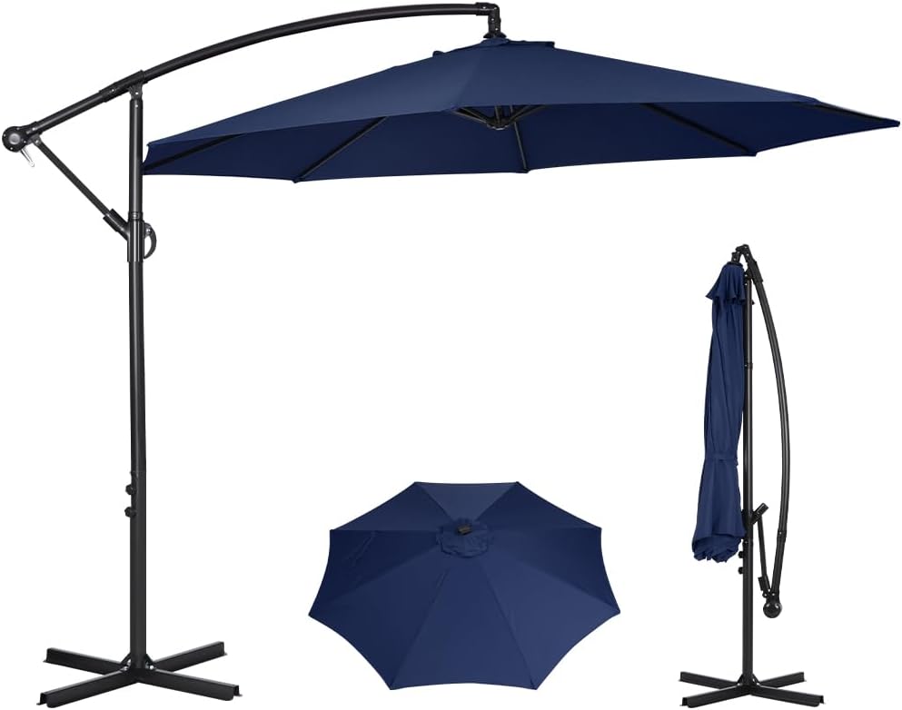 3M Cantilever Garden Parasol, Outdoor Banana Hanging Umbrella with Crank Handle and Tilt, UV Protection Sun Shade Canopy Offset Parasol for Poolside, Deck, Patio and Balcony