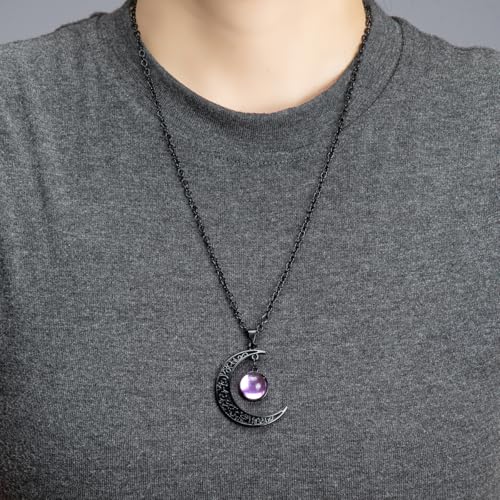 Joyline Gothic Moon Necklace for Women Men Purple Crystal Punk Style Pendant Necklaces Black Crescent Dark Goth Vintage Jewelry Halloween Costume4