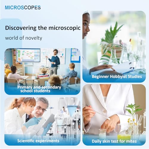 Image of Herwicm Microscope 40X-2500X Magnification, HD Wide Angle Eyepieces, 4-inch High-Pixel Display with LED Fill Light 3, Cell Phone Observable, for Home School Labs (White)