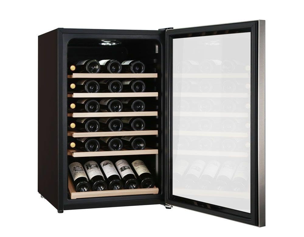 Cavin Polar Collection 49 - Weinkühlschrank, 45 Flaschen, 1 Temperaturzone 4-22°C, Kompressorkühlung, Kapazität 45 Flaschen, Holzregalböden, Glastür mit UV-Schutz