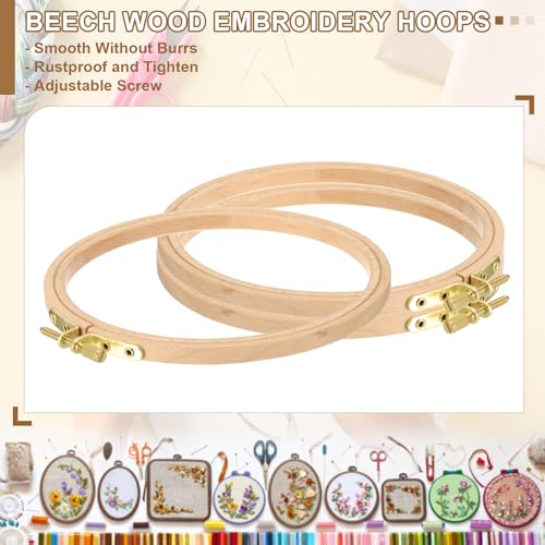 Image of PATIKIL 2 Pieces 12 Inch Beech Wood Embroidery Hoops, Circle Cross Stitch Hoop Frames Arc Side Embroidery Hoop Ring with Adjustment Brass Screw for Sewing, Needlework, DIY Craft Decoration
