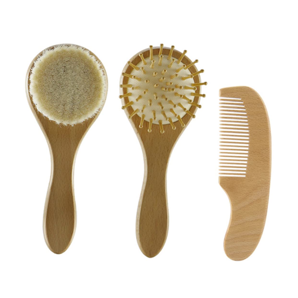 HAPINARY Natural Wool Brush Set Newborn Hair Brush Comb for Newborns Scalp Care