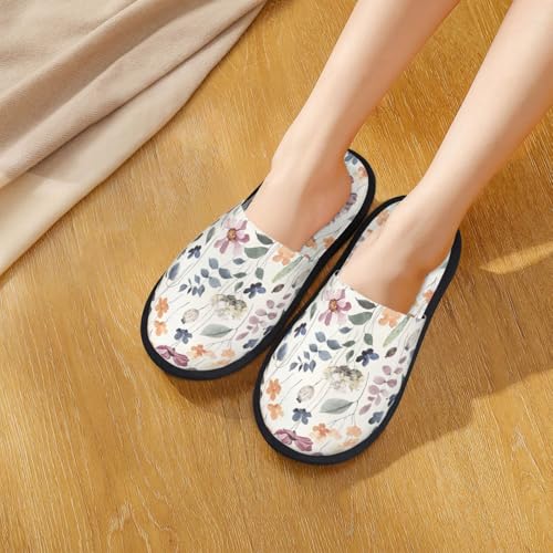 Watercolor Floral Print House Slippers For Women And Men,Soft Slippers With Memory Foam,Non-Slip Indoor Home Shoes4
