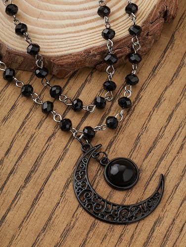 Sacina Gothic Y2k Layered Black Crescent Moon Choker Necklace, Gothic Goth Necklace, Christmas Jewelry Gift for Women 6