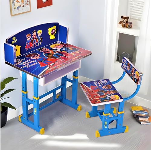 Image of Engineered Wood Mlu Kids Desk /Baby Desk /Kids Study Table With Chair Indian Blue 1, Laminated