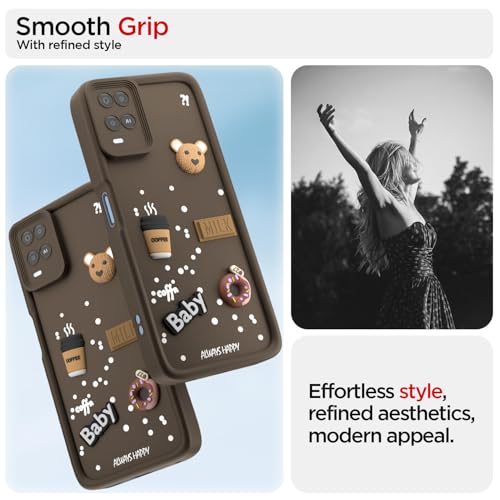 Image of Pikkme Back Cover for Oppo A54 | Cute Fun Cartoon 3D Bear Silicone Full Body Protection Bumper Case (Brown)