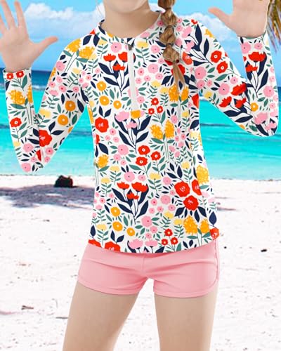 Image of Soneven Girls Rash Guard Sets Long Sleeve Swimsuit UPF50+ Swim Shirts Bathing Suit 2 Piece Swimwear