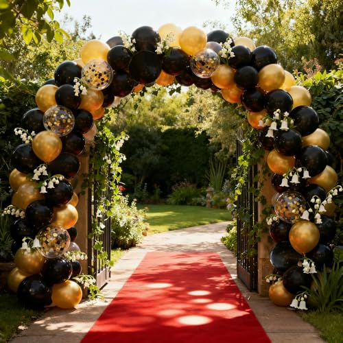 Image of 50 pcs Black and Metallic Gold Balloons 12 Inch Black and Gold Confetti Balloon Party Decorations for Birthday,Graduation,New Years,Wedding,Engagement Anniversary Party Decorations