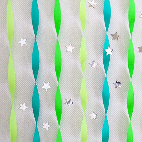 BllalaLab Mint Green Forest Green Crepe Paper Streamer Rolls Backdrop DIY Decoration Total 490 ft with 20 pcs Metallic Silver Star Cutouts, for Hanging Party Decor Art Project Supplies