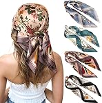 27 Inches Silk Feeling Square Head Scarf 4 Pcs Satin Square Head Scarves for Women Hair Bandanas