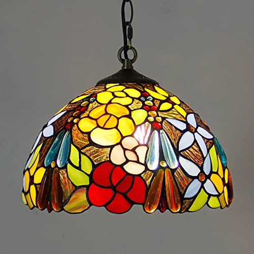 Suspension vitrail style Tiffany, lustre rétro réglable en hauteur