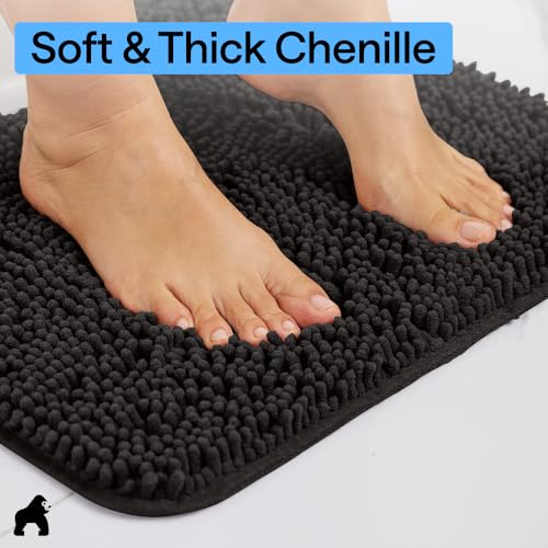 Image of Gorilla Grip Original Luxury Chenille Bathroom Rug Mat, 44x26, Extra Soft and Absorbent Large Shaggy Rugs, Machine Wash Dry, Perfect Plush Carpet Mats for Tub, Shower, and Bath Room, Black