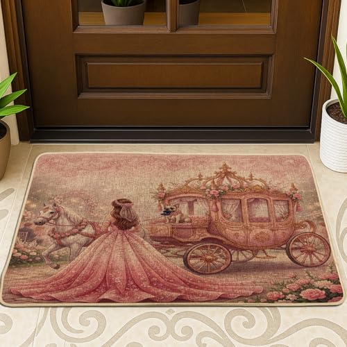 Zerbino nero a tema matrimonio Bulldog francese cane esterno interno ingresso 73 x 43 cm, zerbino ultra sottile per esterni con carrozza romantica per matrimonio con stampa di piccole coppie amore