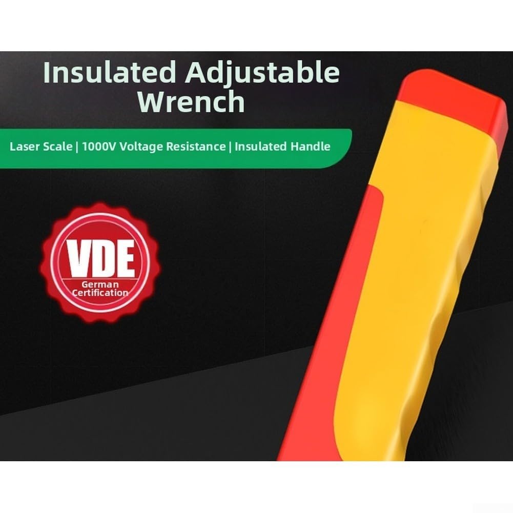 Llave ajustable aislada, herramienta de electricista de acero de aleación de 1000 V con certificación VDE para mantenimiento de alto voltaje, disponible en tamaños de 6/8/10/12 pulgadas (12 pulgadas)