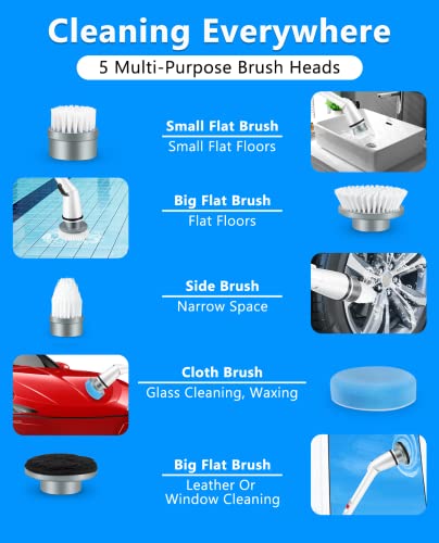 Aztarr Electric Spin Scrubber Cordless Shower Cleaner Bathroom Cleaning Brush Scrubbing with Tool Free Adjustable Extension Arm and 5 Replaceable Heads for Tile Tub Kitchen Floor Bathroom, White - Image 6