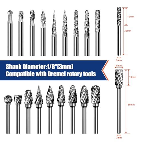 10Pcs Carbide Burr Bits Set Compatible with Dremel Milwaukee, Rotary Tools Attachment with 1/8" Shank for Metal Wood Stone Steel Grinding Carving Cutting Polishing by LuMuank - Used condition - Image 4