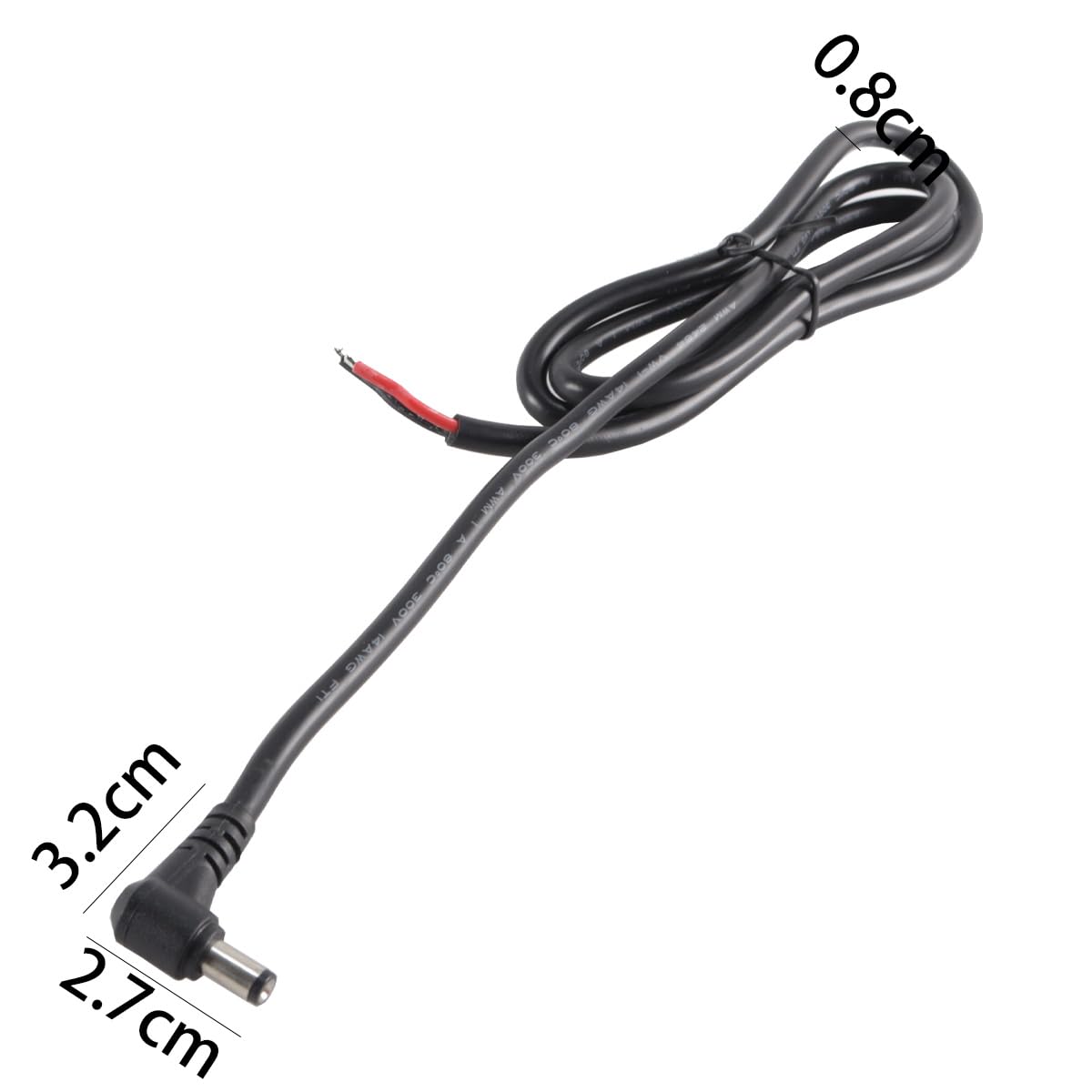WANGCL Opakowanie 2 szt. kabla zasilającego DC 15 A, kątowego, z wtykiem męskim 5,5 x 2,1 mm i 2-żyłowym gołym końcem (do kamery CCTV, przedłużenie/naprawa pod kątem 90°)