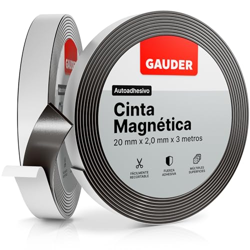 GAUDER Cinta Magnética Adhesiva | Banda Magnética Autoadhesiva | Tira de Imán Flexible (6m x 20mm)